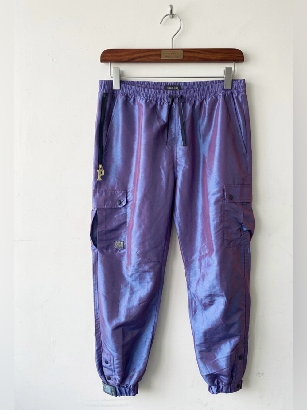 PINK DOLPHIN Iridescent Purple Cargo Pants Techwear Joggers Men’s 2XL Y2K
